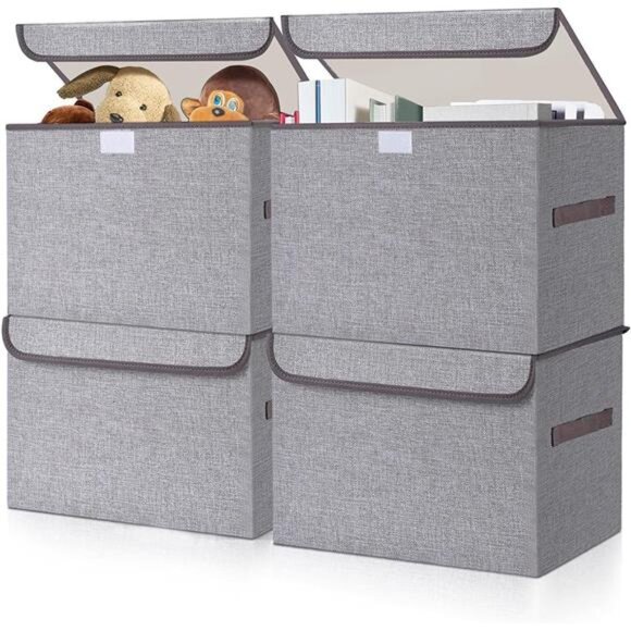 Large 22 Quart Linen Fabric Foldable Storage Bin Cube Organizer Basket - Picture 1 of 7